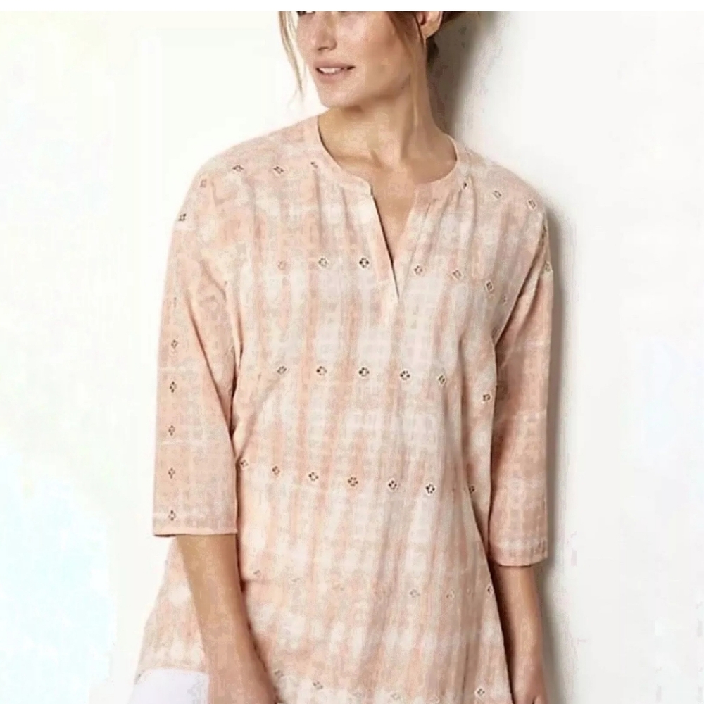 PureJill Schiffli Eyelet Cotton Tunic Peach Beachy Embroidered Top size 2X